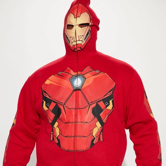 Mens Marvel Iron Man Full Zip Full Mask Costume Hoodie - Size L - Picture 4 of 8